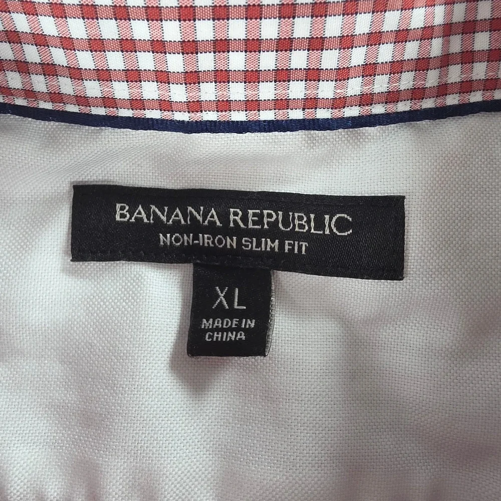 Banana Republic Men Red Gingham Button Down Shirt Non-Iron Slim Fit XL Long Slve